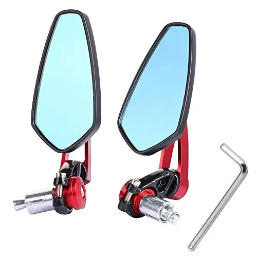 Yizhet Universale 7/8" 22mm Specchio Moto, Retrovisore CNC Alluminio Rotazione di 360 ° Staffa Vista Laterale Specchietti per Manubrio Moto - 1 paio, Nero (Rosso)