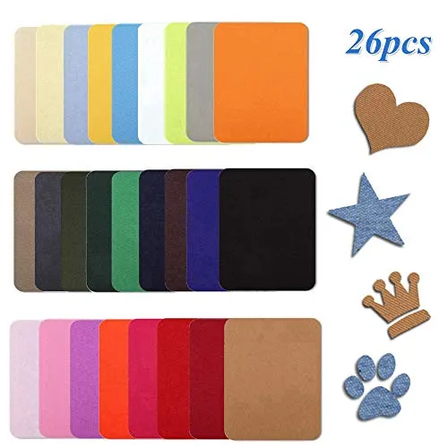 Feelairy 26 PCS Iron on Patches Toppe da Cucire Autoadesive, Patch in Cotone Patches Termoadesiva Applicazioni in 26 Colori per Giubbotti, Jeans, Zaini, Maglietta