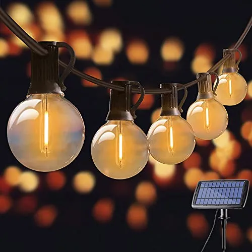 Solar LED String Lights Outdoor 25ft G40 Globe LED impermeabile 25 + 2 lampadine di ricambio, luci decorative bianco caldo per Patio Garden Festoon Party [Classe energetica A +++]