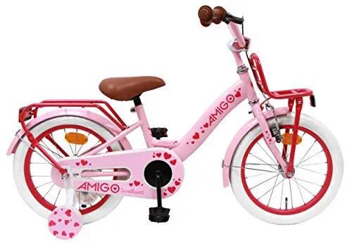 AMIGO Sweetheart - Bicicletta Bambini - 16'' (per 4-6 Anni) - con stabilizzanti - Rosa