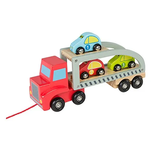 COLORBABY – Camion Rimorchio 3 Auto di Legno, 28 cm, Colore: Baby 43619