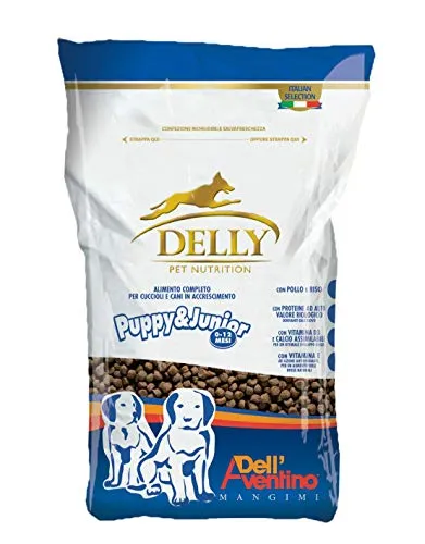 Delly Crocchette Cani Puppy Cibo per Cani Cuccioli 0-12 Mesi Alimento Secco Ricco in Pollo con Riso Puppy Dog in Accrescimento Appetibile Digeribile Confezione Salvafreschezza 3 kg Cibo Cuccioli Cane