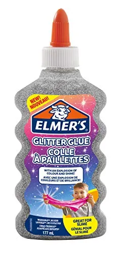 Elmer’s Colla Vinilica Glitterata, Lavabile e Adatta ai Bambini, Ottima per Realizzare Slime, Grigio (Argento), 1 Pezzo