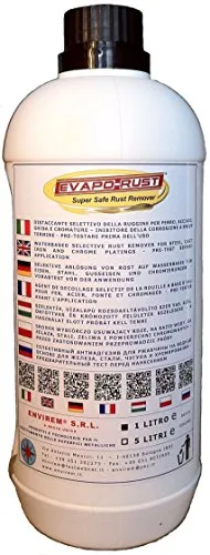 EVAPO-RUST® - 1 Lt. - Distaccante selettivo della ruggine a base acqua per ferro, acciaio, ghisa e cromature - Densità >1.042 kg/Lt - Consumo 60 gr/Lt – Rapporto di diluizione con acqua massimo fino a 1:1