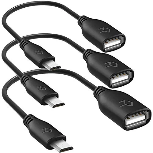 Rankie Cavo OTG, Adattatore Micro USB Maschio a USB 2.0 Femmina per Smartphone, Telefono Cellulare e Tablet, 3 Pezzi, Nero