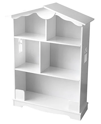 Leomark libreria in legno per cameretta bambini, mobile porta giocattoli, mobili in legno, casa delle bambole, scaffale in colore bianco, dimensioni: 76cm x 30cm x101cm (LxPxA)