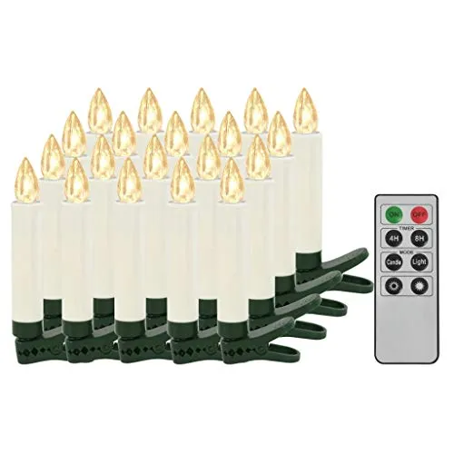 VidaXL, 20 candele a LED senza fili, funzione timer, due modalità, telecomando, candele per albero di Natale, candele per albero di Natale, luce bianca calda