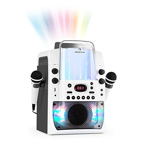 Auna Kara Liquida BT - Impianto Karaoke con Effetti Luce e Acqua, Bluetooth, CD, USB MP3, Uscita Video, 2 Microfoni, Altoparlante Integrato, Bianco/Grigio