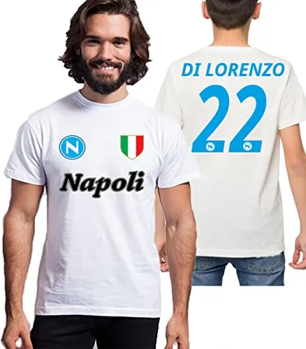 T-Shirt Uomo Bambino di Lorenzo 22 Napoli Logo Scudetto Sport Calcio Calcetto Tempo Libero Relax Maglietta Tracksuit Squadra Cuore Napoletano