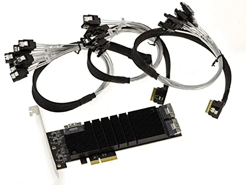 Scheda controller PCIe 3.1 4X con 24 porte SATA 6G. Chipset JMB575 (x6) con corde e staffe Low e High Profile