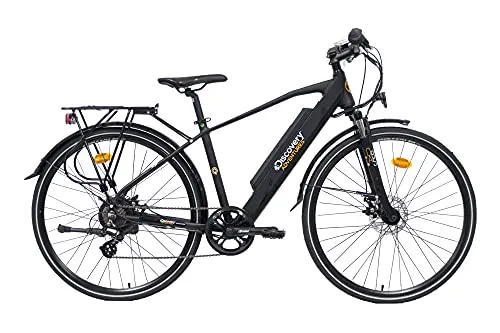 Discovery E8200, Bicicletta a pedalata assisita, Trekking Bike con Ruote da 28" e Forcella Ammortizzata, Cambio Shimano 7 velocità Uomo, Nero Opaco