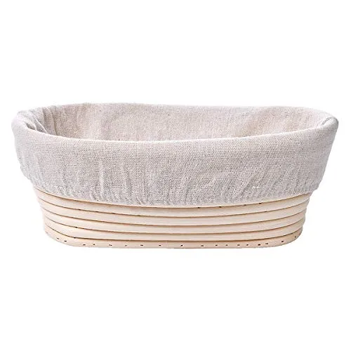 Danolt Ovale Cestino di Lievito Naturale in Rattan,Cestello per Prove Banneton,con Fodera in Lino,per Lievitazione del Pane （26×15×8cm）