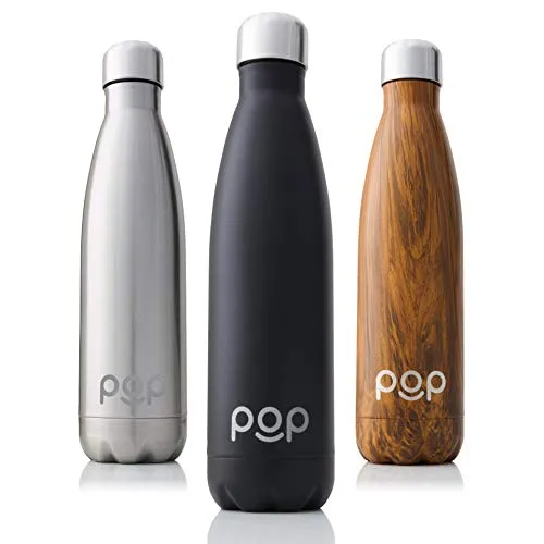 POP Design Bottiglia per Acqua, Mantiene Il Freddo per 24 Ore e Il Caldo per 12 Ore, Acciaio Inox Isolamento a Vuoto, Antigoccia e anticondensa, Collo Stretto e priva di BPA, 500 ml, Onice