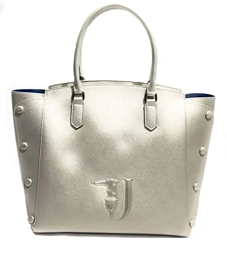 Trussardi Jeans Melissa Shopping Bag Covered Studs, Borsa a spalla Donna, Argento, 32x32x15.5 cm (W x H x L)