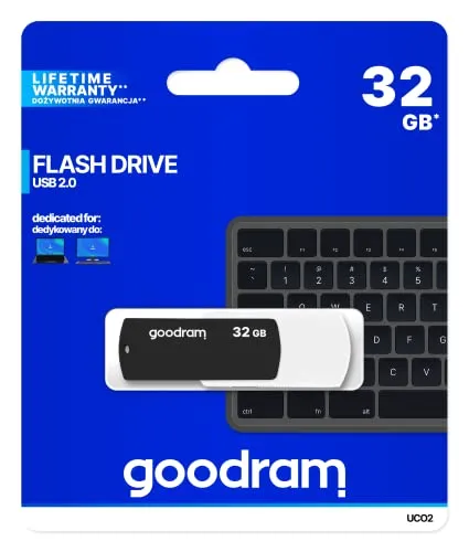 Goodram UCO2 32GB USB 2.0 Type-A Black,White USB flash drive - USB flash drives (32 GB, USB 2.0, Type-A, 20 MB/s, Swivel, Black, White)