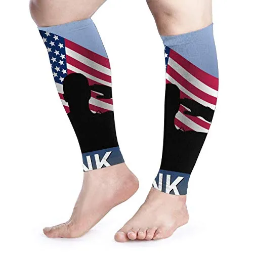 Wfispiy Calza a compressione polpaccio con bandiera americana con stinco di vitello commemorativo per veterani supporta calzini a compressione gamba - Uomo Donna