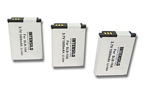 INTENSILO 3x Batteria Li-Ion 1000mAh (3.7V) per Fotocamera Videocamera Video Samsung Digimax ES50, ES55, ES60, EX2F sostituisce SLB-10A.