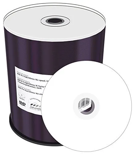 MediaRange MR413-U Confezione di 100 DVD-R stampabile, 16x, 4.7 GB/120 min inkjet wide printable