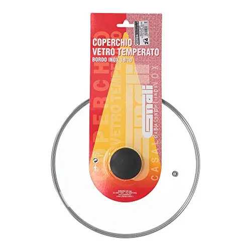 Coperchio ⌀ 24 cm In Vetro Temperato Bordo In Acciaio Inox 18/10 e Sfiato Vapore Gnali Bacicio