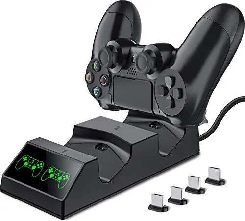 BEBONCOOL Ricarica Controller PS4 Caricatore Base di Ricarica PS4 Stazione Doppia Charger Docking Caricabatterie PS4 Joystick Base PS4 Charging Station per Playstation 4 / PS4 Slim / PS4 Pro