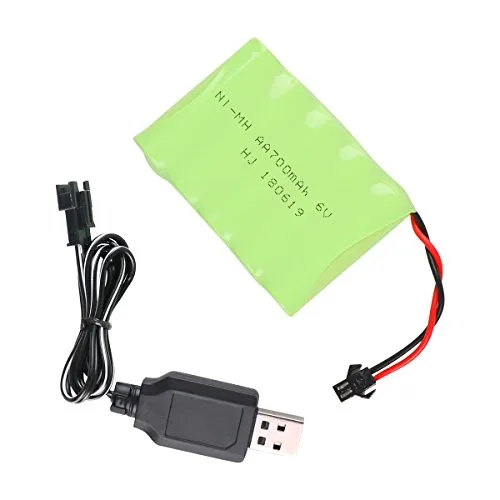 Crazepony-UK NI-MH Battery 6v 700mAh High Capacity Spare Battery Pack with SM 2P Plug Connector with USB Charging Cable for Remote Control Rc Car, Electric Toys and Vehicles