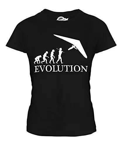 Candymix Deltaplano Evoluzione Umana T-Shirt da Donna Maglietta, Taglia Medium, Colore Nero
