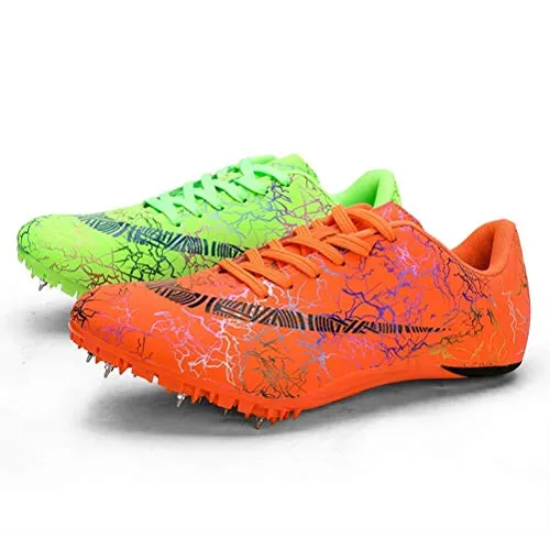 Uomo Scarpe di Atletica Leggera, Unisex Chiodate Scarpe Scarpe Traspiranti Junior Sprint Spikes Salto in Lungo Adult Children Concorso della Scarpa da Tennis,Green&Brown,43