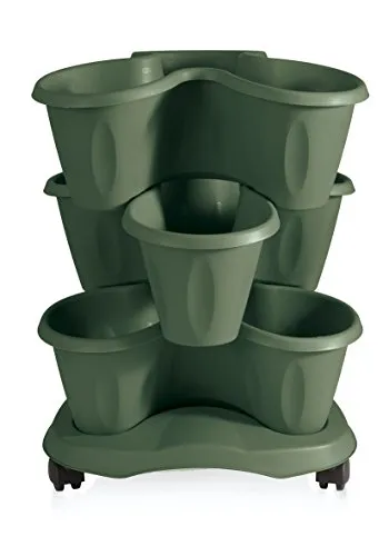 Bama 30017 - Vaso Trifoglio, Set 3 pezzi con Sottovaso, 40x40x51 cm, colore Verde