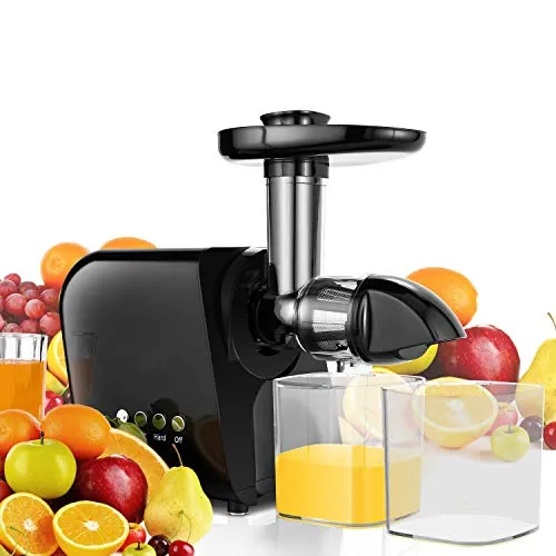 COOCHEER Estrattore di Frutta e Verdura Estrattore di Succo a Freddo, Centrifuga Frutta e Verdura, Motore Silenzioso e Funzione Inversa, 2 contenitori, senza BPA