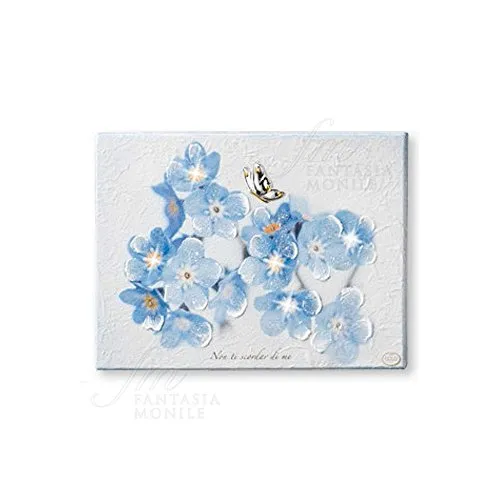 Quadro Fiori Non Ti Scordar Di Me Farfalla Argento Cristalli Swarovski Legno Misura 17x24 Acca QD.57 F