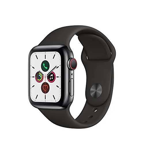 Apple Watch Series 5 (GPS + Cellular, 40 mm) Cassa in Acciaio Inossidabile Nero Siderale e Cinturino Sport - Nero