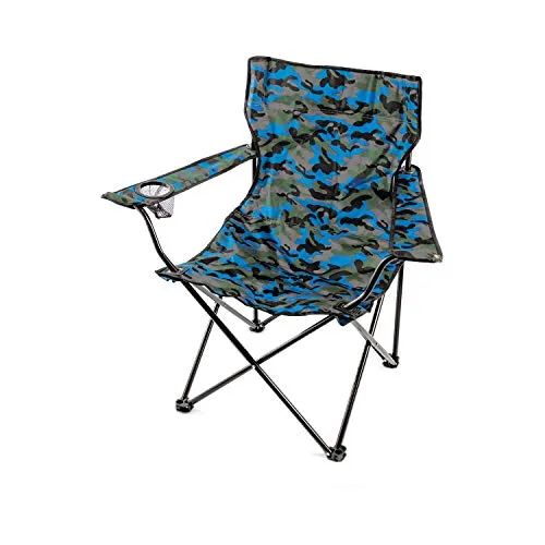 Sedia pieghevole da campeggio camouflage blu, con porta bicchiere Blu