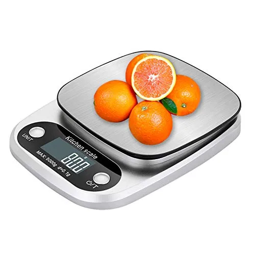 Aiooy Bilancia da Cucina, Bilancia da Cucina Digitale, Lcd Elettronico Da 5 Kg/1g Bilancia Da Cucina In Acciaio Inossidabile, Alta Precision Bilancia Elettronica, Funzione Tara, Spegnimento Automatico