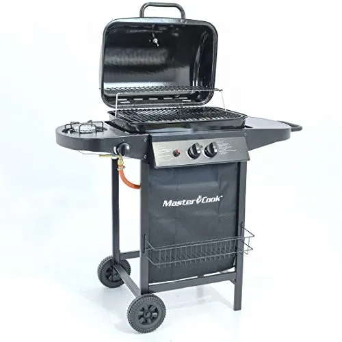 Mastercook ® - Barbecue a Gas, BBQ a Gas, Grill a Gas, 2 Tavoli a Lato e Carrello in Acciaio, Grill Barbecue a Gas Compatto