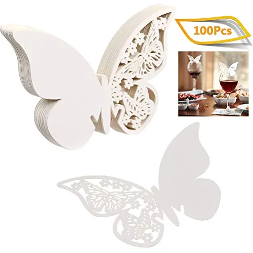 WOWOSS 100 Pezzi Farfalla Segnaposto da Tavolo, Segnaposto di Carta Farfalla Bianco per Matrimonio, Farfalla Segnaposto Bianco Decorazioni Bicchiere e Tavolo