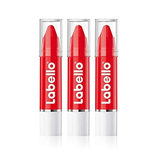Labello Lips2Kß Color Lip Balm Poppy Red in confezione da 3 (3 x 3 g), cura delle labbra con colori intensi, rossetto con vera cura Labello, rosso