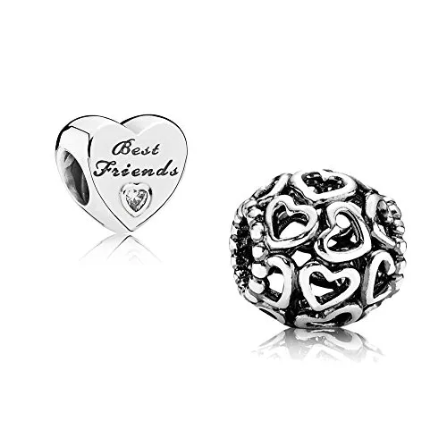 Pandora Set regalo originale – 1 charm in argento 790964 + 1 charm in argento 791727CZ Best Friends-Herz 791727CZ