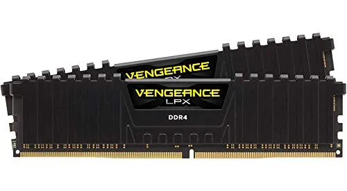 Corsair Vengeance CMK32GX4M2B3200C16 LPX 32GB DDR4-3200 Memorie per Desktop a Elevate Prestazioni, 32 GB (2 X 16 GB), DDR4, 3200 MHz, C16 XMP 2.0, 1.35 volt, Nero, dissipatore calore