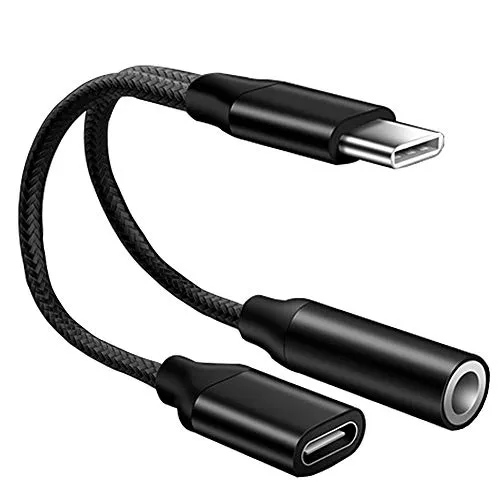 EasyULT USB C Adattatore per Cuffie 3,5 mm Adattatore e Audio Jack 2 in 1 USB C Aux Adattatore per Huawei Mate 30 PRO, P30 PRO, Mate20 PRO, P20 PRO, Xiaomi Mi 9, Mi 8, 6A(Nero)