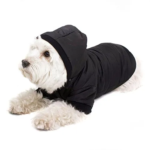 Cappotto nero per cani con cappuccio; giacca a vento per cani chic per il tuo cane (L (37cm))