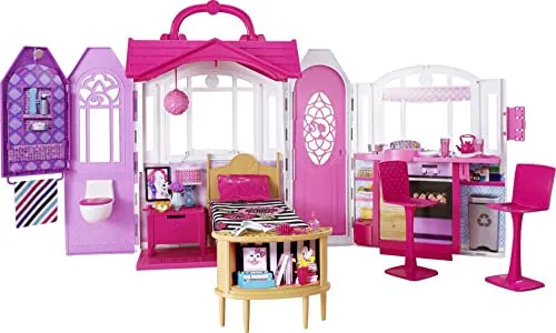 Barbie Casa Vacanze Glam, Richiudibile, con Cucina, Camera da Letto, Bagno e Tanti Accessori, CHF54