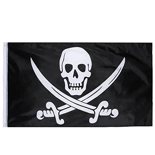 Jolly Roger Bandiera Pirata per Il Giorno di Pirata, Festa di Halloween, Festa a Tema Pirata, Festa di Compleanno, 1 Pezzo, 3 per 5 Piedi