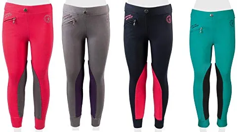 Pfiff 102603 - Leggings da Equitazione Ella in Tessuto, con Inserti in Tessuto, per Bambine, Colore: Blu/Rosa 158