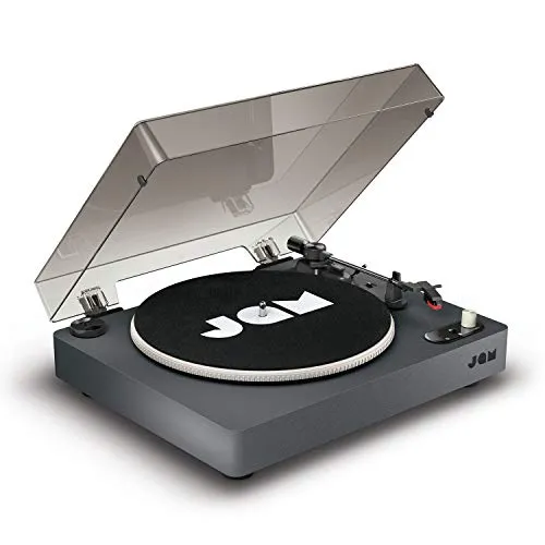 JAM Spun Out Turntable, Giradischi Vinile Bluetooth, Impianto Stereo con Trasmissione a Cinghie, Connettività Bluetooth Integrata, 3 Velocità, Uscita Jack per Cuffie e AUX, Coperchio Antipolvere, Nero