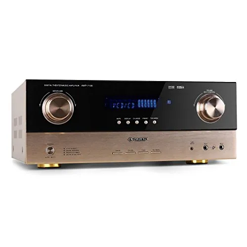 Auna AMP-7100 - Ricevitore AV Surround 7.1 canali, Amplificatore, Potenza Massima 2000 W, Ingresso Ottico 2x2, Ingresso coassiale 2 x, Ingresso 7.1 x 7.1, 20 Hz - 20 kHz, Bronzo