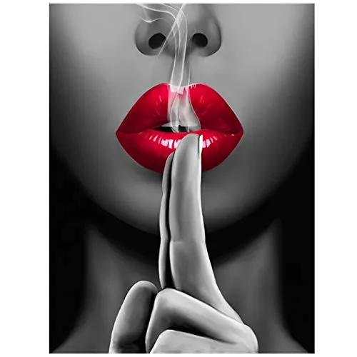 ZXWL Poster e Stampe Red Lips Canvas Painting Girl Smoking   Modern Wall Art Pictures for Living Room Home Decoration 40x60cm-3pcs Senza Cornice