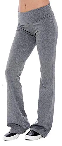 Hollywood Star Fashion Solid Foldover Solid Bootleg Flare Yoga Pants