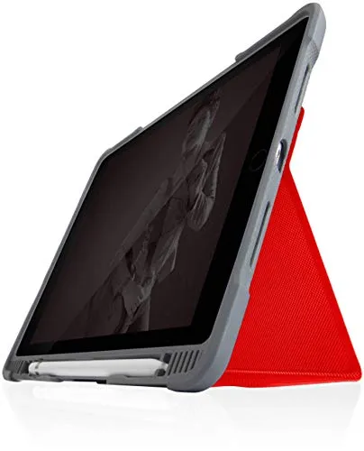 STM Bags Dux Plus DUO - Custodia per Apple iPad 10,2" (2019 e 2020), colore: Rosso/Trasparente [Militare Standard I Apple Pencil / Logitech Crayon I Impermeabile I Funzione leggio I Wake/sleep]