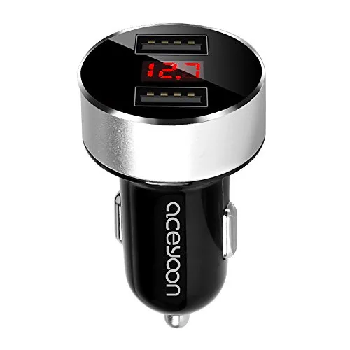 aceyoon Voltmetro Auto USB Car Charger, Accendisigari USB 2 Porte 5V/3.1A Mini Caricatore Adattatore Universale con LED Digitale Compatibile per S8 Galaxy Huawei Moto Z