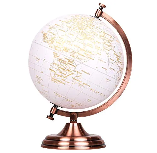 Exerz 20cm Mappamondo Colore Dorato Metallizzato - Globe Decorazione Desktop Educativa, Geografica, Moderna - Arco E Base In Metallo, Rivestito In Colore Dorato (Inglese)
